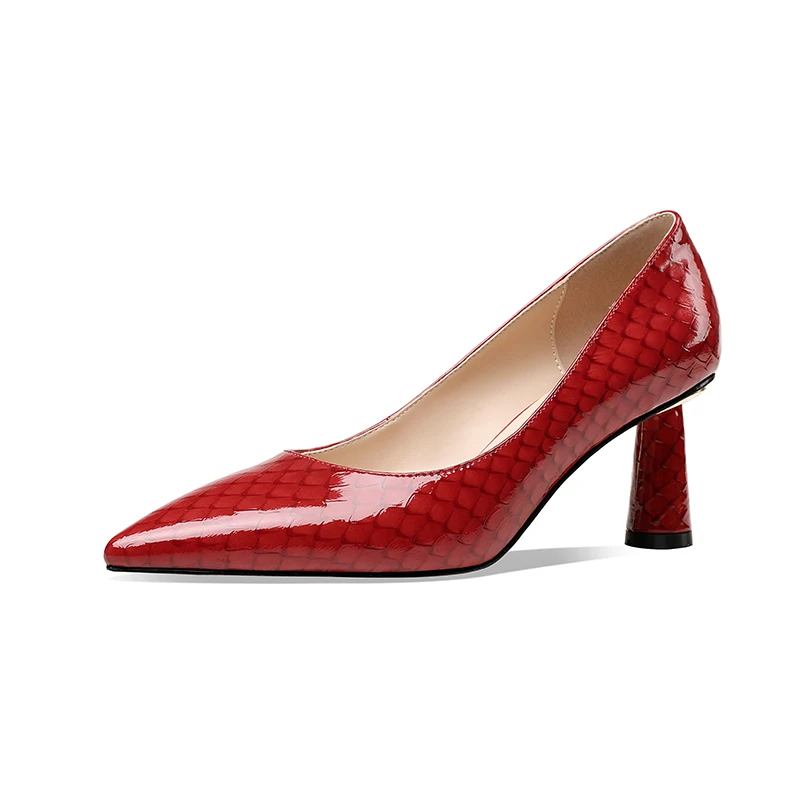 

Mstyle Snakeskin Glossy Patent Leather Women's Loafer Pumps High Cone Heel Elegant Pointed Toe Dress Office Handmade Shoes