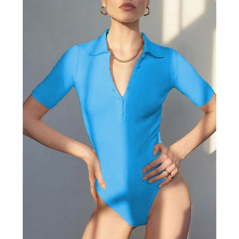 Женское Хлопковое трикотажное боди, Женский Облегающий комбинезон с коротким рукавом и воротником, летние комбинезоны
Женское Хлопковое трикотажное боди, Женский Облегающий комбинезон с коротким рукавом и воротником, летние комбинезоны