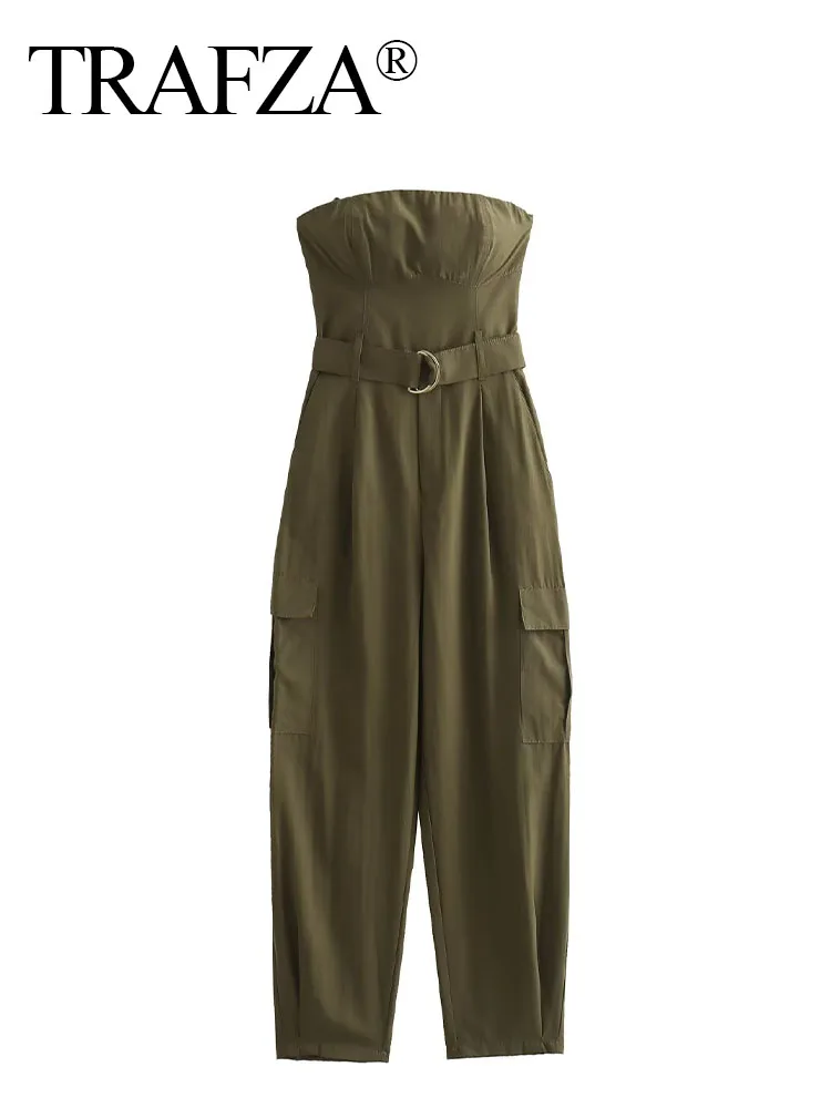 TRAFZA Female Streetwear Clothing Solid Color Strapless Sleeveless Pockets Belt Zipper Summer Casual Jumpsuit Women 2023 Trendy
TRAFZA Female Streetwear Clothing Solid Color Strapless Sleeveless Pockets Belt Zipper Summer Casual Jumpsuit Women 2023 Trendy