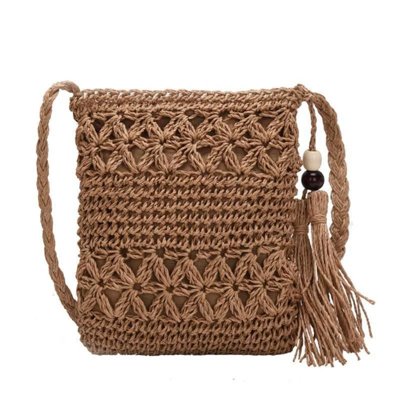 Women Beach Woven Straw Shoulder Bag with Tassel Boho Hollow Out Crochet Crossbody Handbag Macrame Purse 
Women Beach Woven Straw Shoulder Bag with Tassel Boho Hollow Out Crochet Crossbody Handbag Macrame Purse