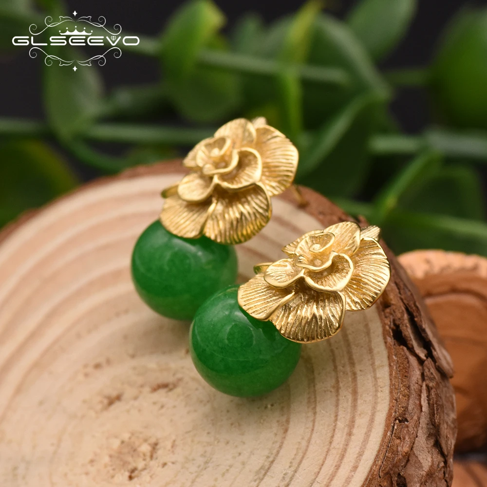 GLSEEVO 925 Sterling Silver Ear Pin Natural Round Jade Drop Earrings For Women Plant Leaves Wedding Earrings Jewellery GE0336B
GLSEEVO 925 Sterling Silver Ear Pin Natural Round Jade Drop Earrings For Women Plant Leaves Wedding Earrings Jewellery GE0336B