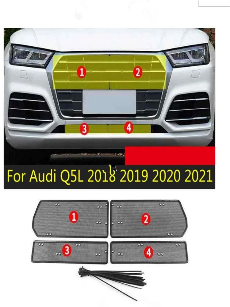 

For Audi Q5L 2018 2019 2020 2021 Front Grille Insect Net Screening Mesh Protective Cover Kit Accessories 4pcs