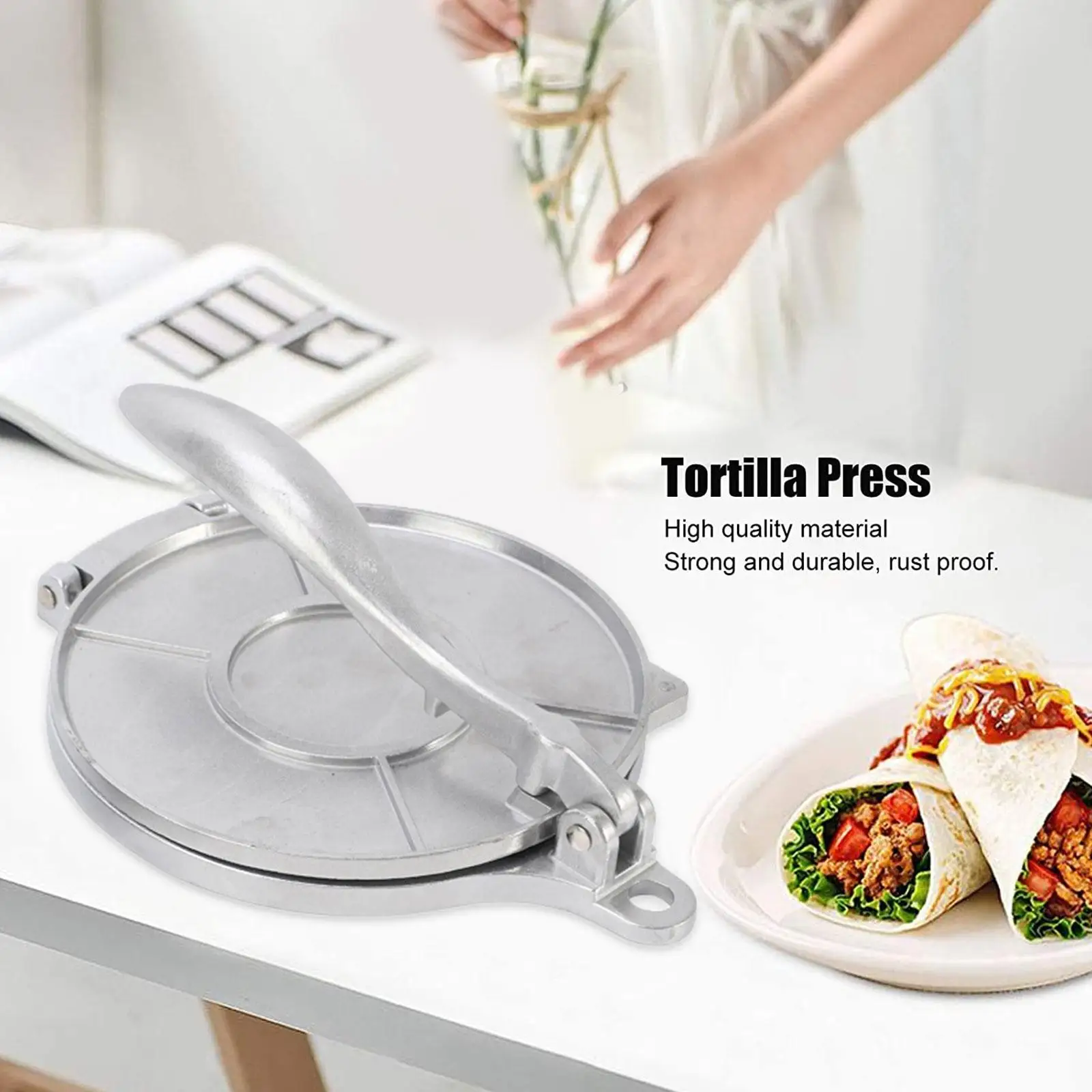 6.3/7.87in Tortilla Press Maker Aluminium Alloy Corn Tortillas Dough Pressing Tools Kitchen Supplies Gray Bakeware Tool Supply
6.3/7.87in Tortilla Press Maker Aluminium Alloy Corn Tortillas Dough Pressing Tools Kitchen Supplies Gray Bakeware Tool Supply