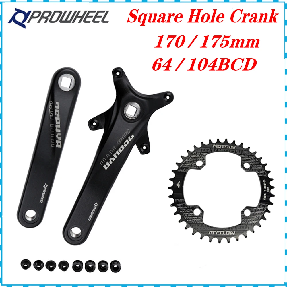 PROWHEEL Bicycle Square Hole Sprocket 104BCD 170/175mm Crank 30/32/34/36/38/40/42/44/46/48/50/52T Narrow Chainrings MTB Crankset
PROWHEEL Bicycle Square Hole Sprocket 104BCD 170/175mm Crank 30/32/34/36/38/40/42/44/46/48/50/52T Narrow Chainrings MTB Crankset