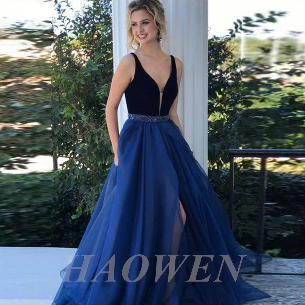 HAOWEN Elegant Evening Dress V Neck A-Line Beaded Sashes High Split Graduation Dress for Party Robes De Soirée
HAOWEN Elegant Evening Dress V Neck A-Line Beaded Sashes High Split Graduation Dress for Party Robes De Soirée