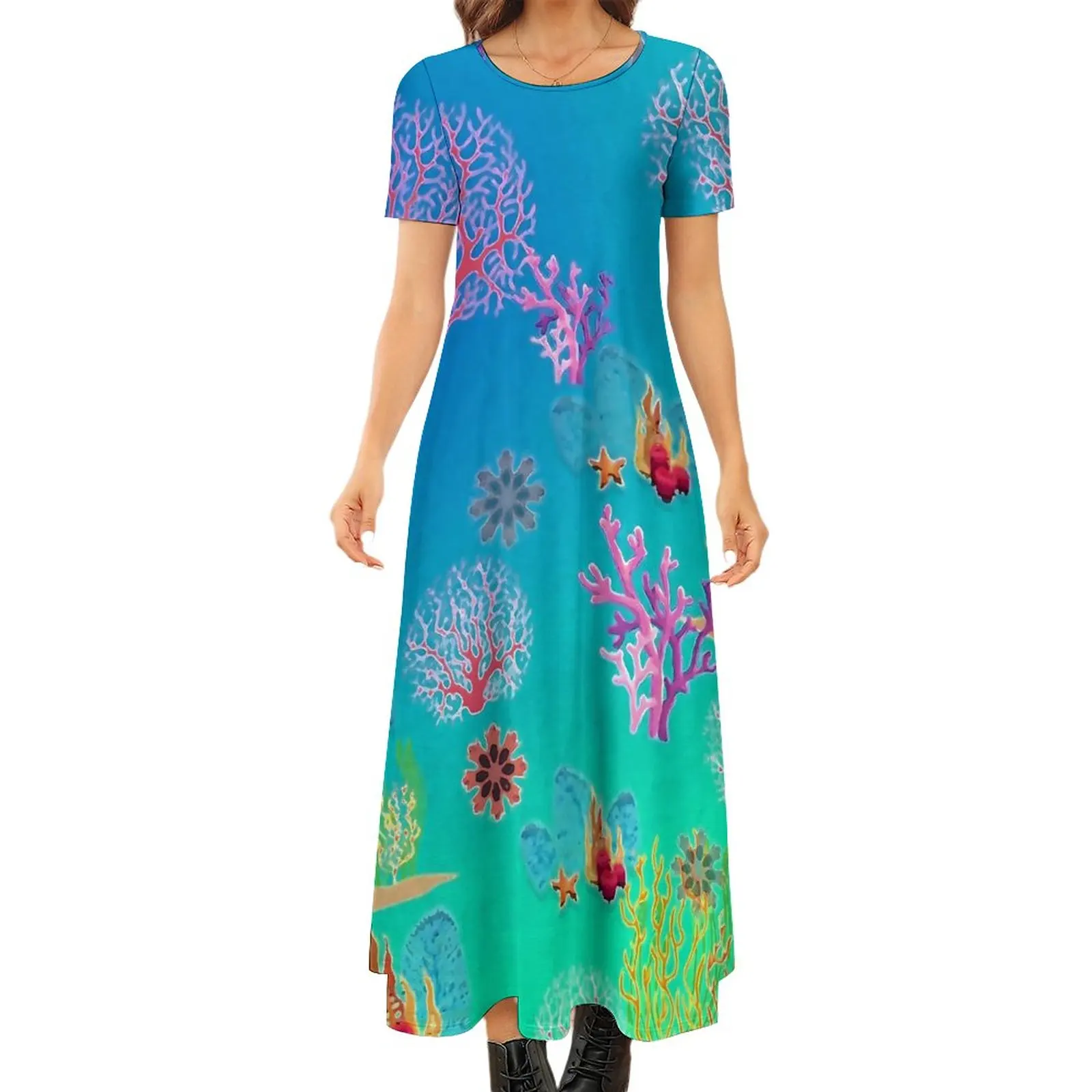 Tropical Marine Print Dress Coral Floral Design Beach Maxi Dress Ladies Short Sleeve Street Style Bohemia Long Dresses Big Size
Tropical Marine Print Dress Coral Floral Design Beach Maxi Dress Ladies Short Sleeve Street Style Bohemia Long Dresses Big Size