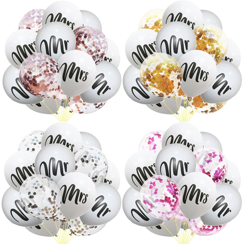 

15pcs Mr and Mrs Balloons Confetti Latex Ballons Wedding Decorations Adult Valentine's Day Anniversary Party Air Globos Supplies