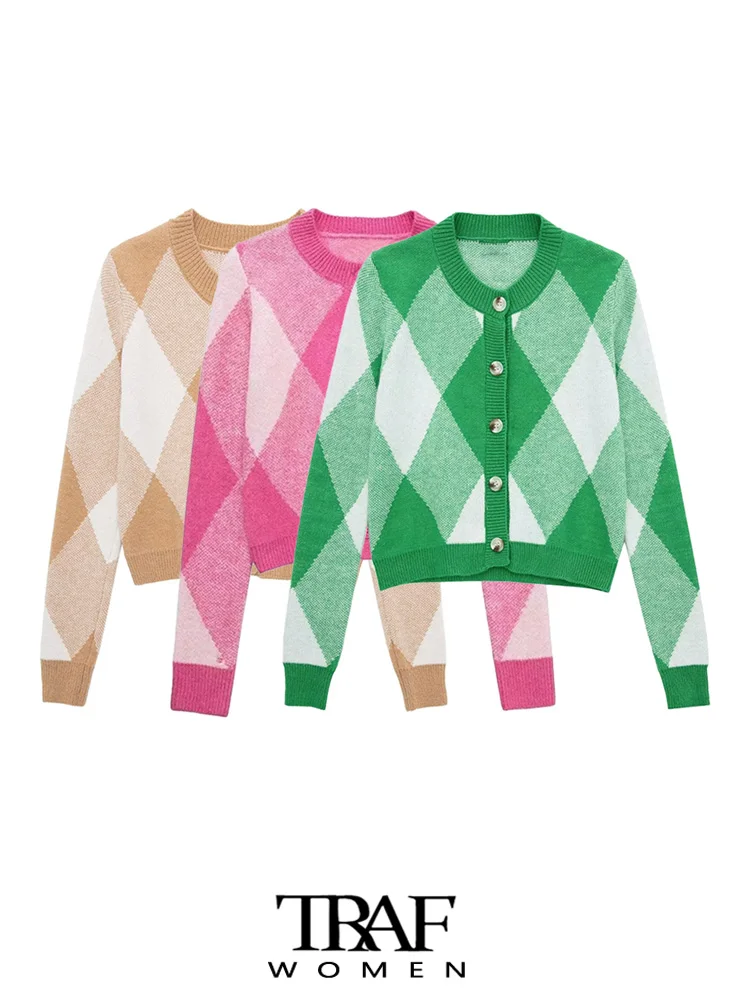 Женский укороченный вязаный кардиган с ромбами, с длинным рукавом
Женский укороченный вязаный кардиган с ромбами, с длинным рукавом