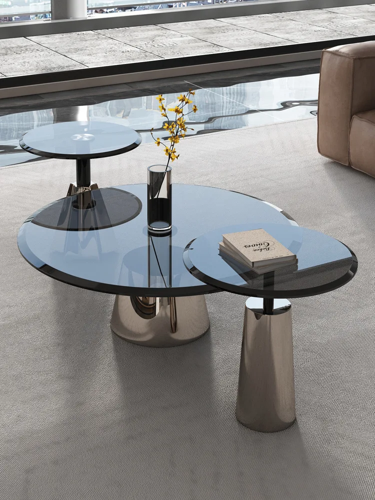 Light luxury tempered glass coffee table with a combination of side tables, a high-end and simple modern circular small coffee t
Light luxury tempered glass coffee table with a combination of side tables, a high-end and simple modern circular small coffee t