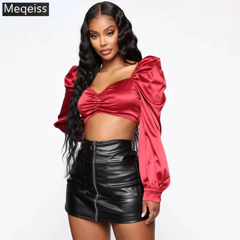 2021 New Summer ictorian puff long Sleeve satin Blouse Shirt crop top Women faux silk Square Neck Button tops and blouses tunic
2021 New Summer ictorian puff long Sleeve satin Blouse Shirt crop top Women faux silk Square Neck Button tops and blouses tunic