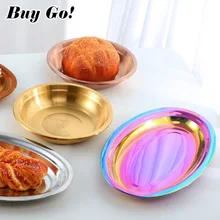 1/2PCS Stainless Steel Food Plates Fish Dinner Plates Metal Fruit Trays Pasta Salad Snack Dessert Dishes Serving Plates Storage