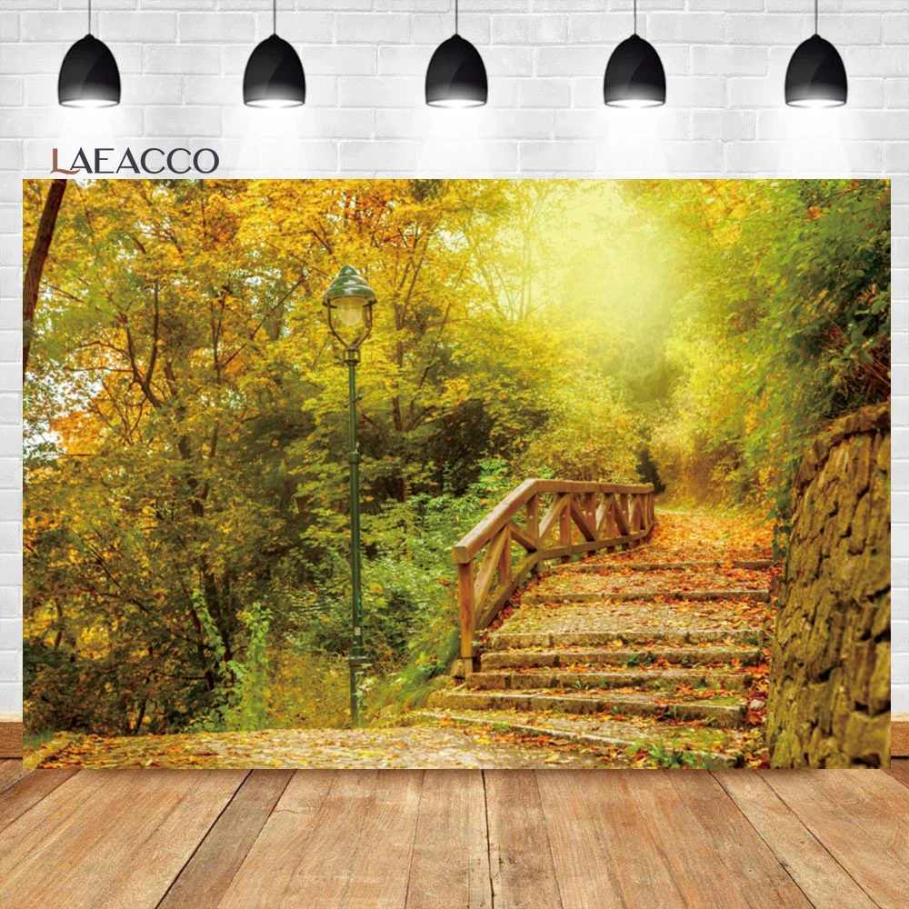 

Laeacco Autumn Park Photography Backdrop Fall Forest Yellow Leaves Natural Scenery Kids Adults Thanksgiving Portrait Background