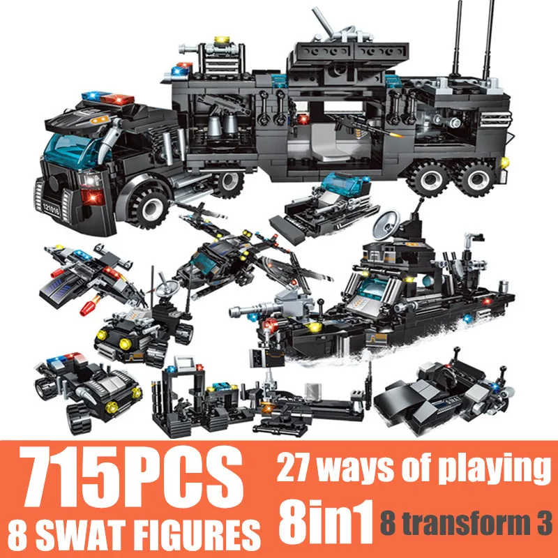 

New Military Toys City SWAT Team Police Station Car Technical Cars Building Blocks Brick Truck House Boy Children Gift