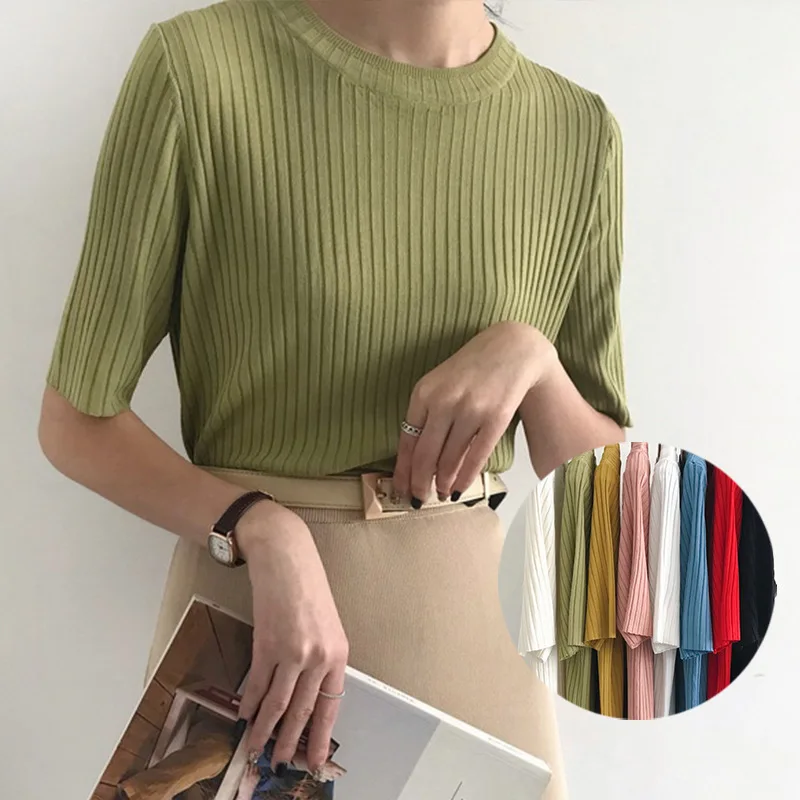 2024 South Korea's New Round Neck Half Sleeve Solid Color Wool Knitted Ice Silk Short-Sleeved T-Shirt Top Women All Fit Ins Tide
2024 South Korea's New Round Neck Half Sleeve Solid Color Wool Knitted Ice Silk Short-Sleeved T-Shirt Top Women All Fit Ins Tide