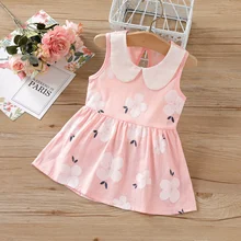 PatPat 100% Cotton Baby Girl Collar Floral Print Tank Dress Soft and Comfortable Perfect for Outings and Daily Wear