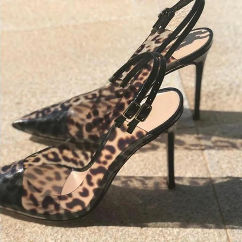Sexy Leopard PVC Slingback Pumps Double Buckle Strap Pointed Toe Stiletto High Heels Shoes Plus Size 45 Transparent Banquet Shoe
Sexy Leopard PVC Slingback Pumps Double Buckle Strap Pointed Toe Stiletto High Heels Shoes Plus Size 45 Transparent Banquet Shoe
