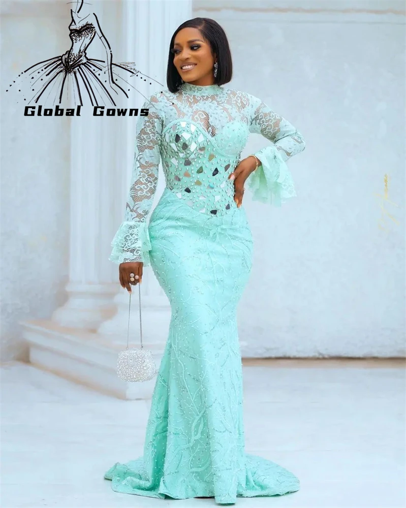 Mint Green High Neck Long Prom Dress For Black Girls Beaded Birthday Party Dresses Sequined Formal Gown Lace Mermaid Robe De Bal
Mint Green High Neck Long Prom Dress For Black Girls Beaded Birthday Party Dresses Sequined Formal Gown Lace Mermaid Robe De Bal