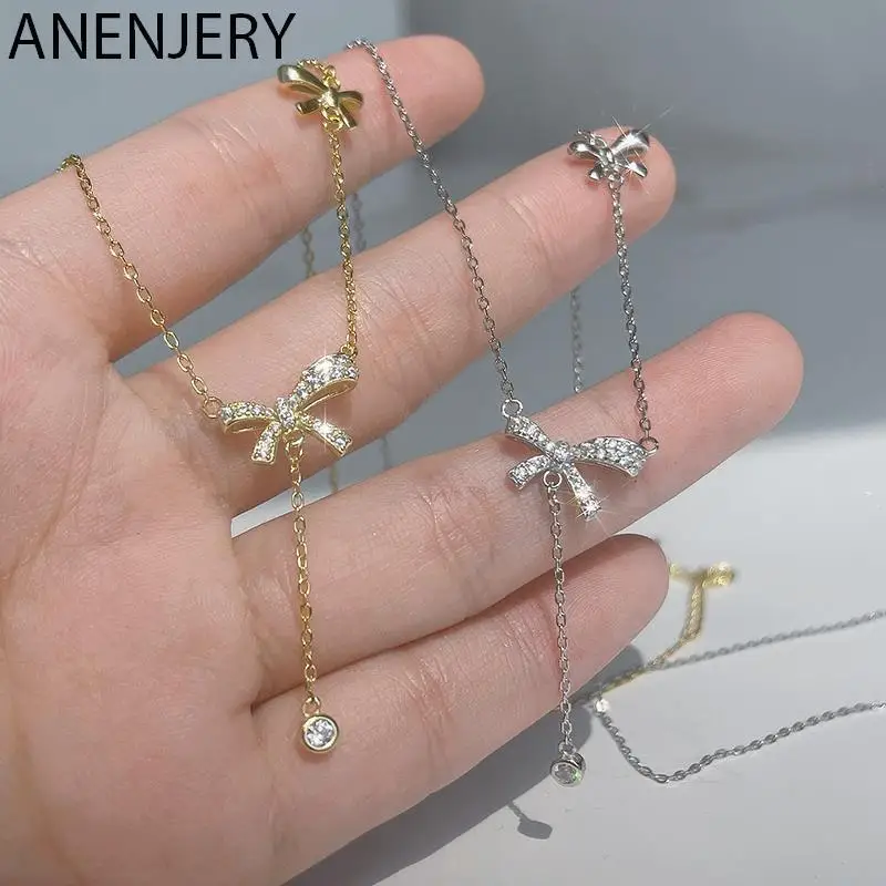 S925 Silver Color Copper Zircon Bow Knot Tassel Necklace Sweet New High-end Accessories Clavicle Chain Wholesale
S925 Silver Color Copper Zircon Bow Knot Tassel Necklace Sweet New High-end Accessories Clavicle Chain Wholesale
