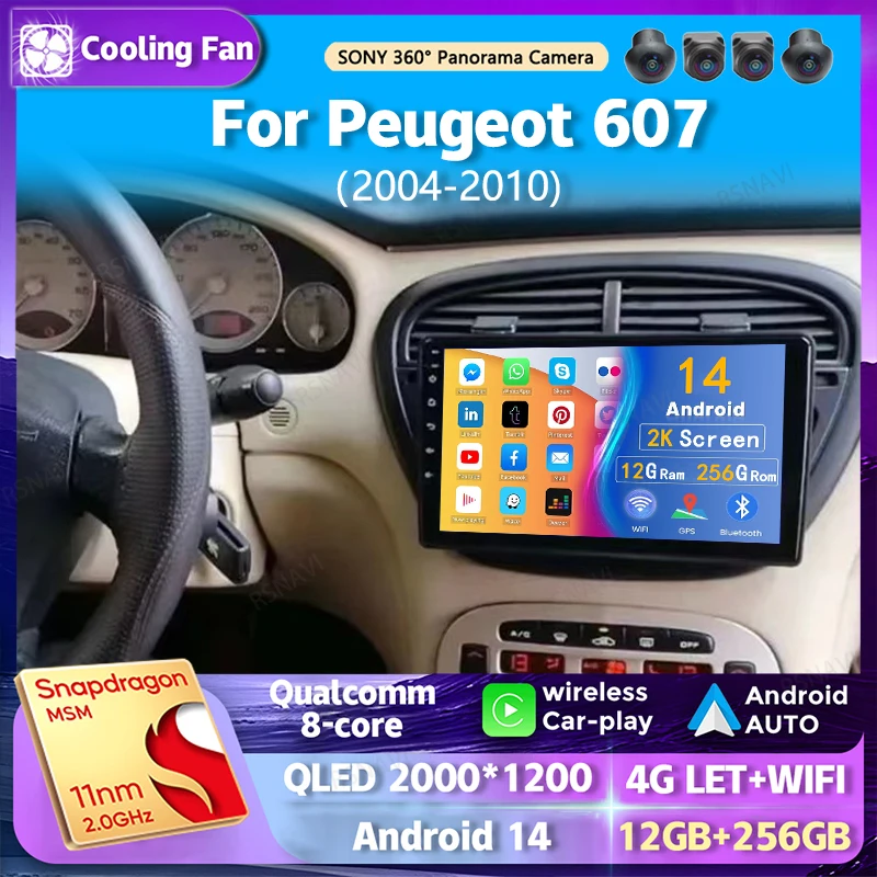 Android 14 Wi-Fi + 4G Carplay Автомобильный радиоприемник для Peugeot 607 2004-2010 Навигация GPS