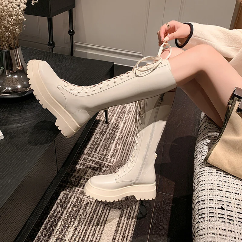 LeShion Of Chanmeb Handmade Cow Leather Equestrian Kneehigh Boots Women Black Beige Lace-up Zipper Chunky Platform Riding Boots
LeShion Of Chanmeb Handmade Cow Leather Equestrian Kneehigh Boots Women Black Beige Lace-up Zipper Chunky Platform Riding Boots