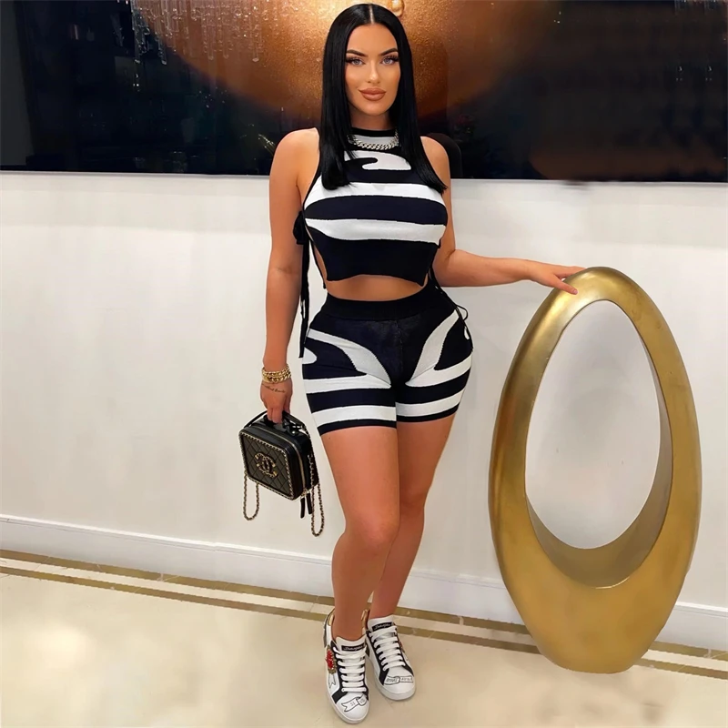 Knitted Two Piece Set Women Outfit 2023 O Neck Sleeveless Side Lace Up Vests And Pants Shorts Suit Stretchy Tracksuits
Knitted Two Piece Set Women Outfit 2023 O Neck Sleeveless Side Lace Up Vests And Pants Shorts Suit Stretchy Tracksuits