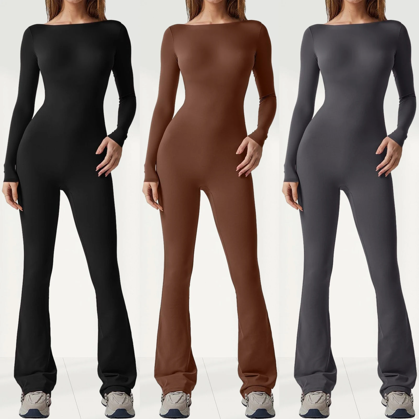 Женский комбинезон с широкими штанинами, однотонный сексуальный комбинезон с расклешенным низом, повседневные комбинезоны с длинным рукавом, облегающий Облегающий комбинезон для йоги 
Женский комбинезон с широкими штанинами, однотонный сексуальный комбинезон с расклешенным низом, повседневные комбинезоны с длинным рукавом, облегающий Облегающий комбинезон для йоги