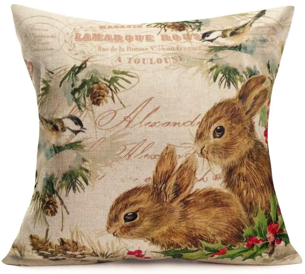 Cotton Linen Throw Pillow Covers Happy Easter Watercolor Cute Animal Retro Rabbit Bird Cushion Case Pine Cone Mistletoe Tree
Cotton Linen Throw Pillow Covers Happy Easter Watercolor Cute Animal Retro Rabbit Bird Cushion Case Pine Cone Mistletoe Tree