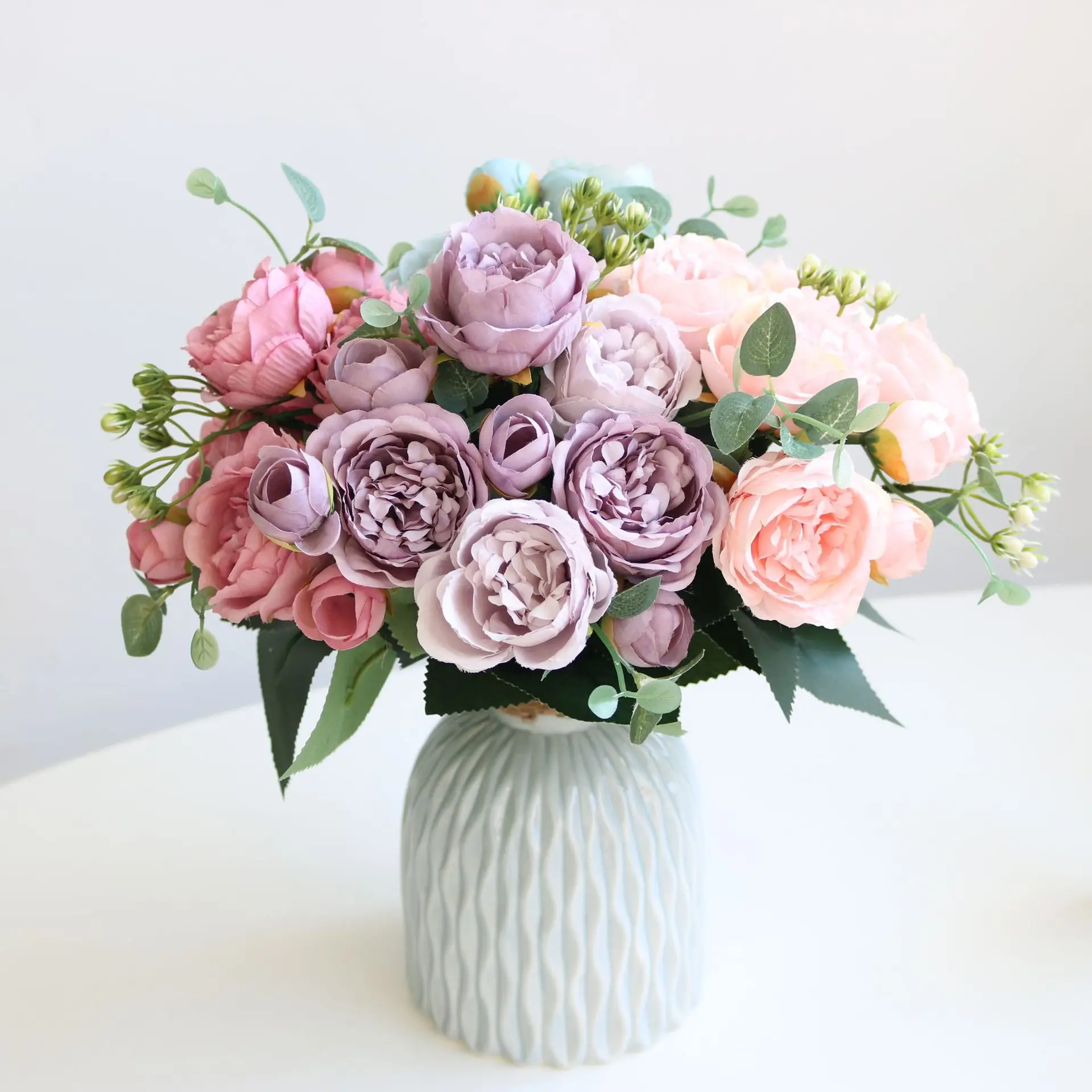

1 букет из 9 искусственных цветов, пионы, розы для чая, Осенние искусственные цветы для самостоятельного украшения гостиной, дома, сада, свадь...