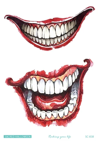 Temporary Tatoo Fake Tattoo Sticker Happy Halloween Scar Lips Smile Flash Tatto Hand Foot Waterproof Tattoos For Men Women Kids
Temporary Tatoo Fake Tattoo Sticker Happy Halloween Scar Lips Smile Flash Tatto Hand Foot Waterproof Tattoos For Men Women Kids