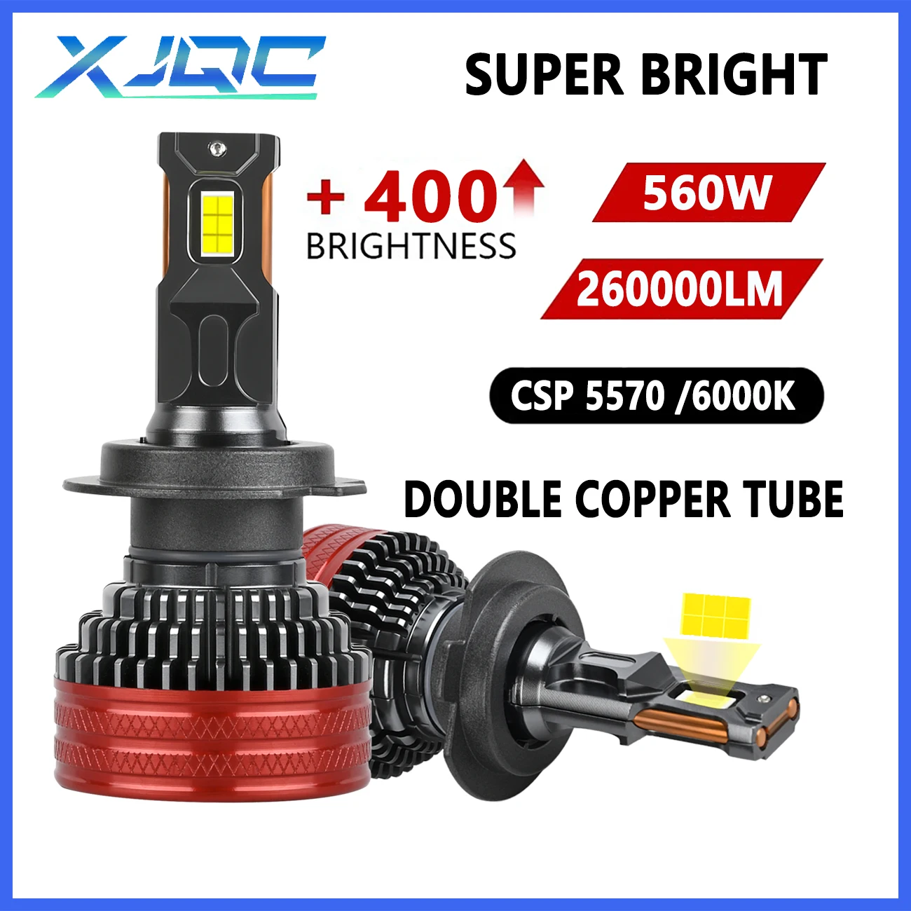 

XJQC H4 H7 Car LED Headlight 260000LM 6000K 560W H1 H3 H8 H9 H11 9005 9006 9012 CSP 5570 Canbus 12V Double Copper Tube Headlamp