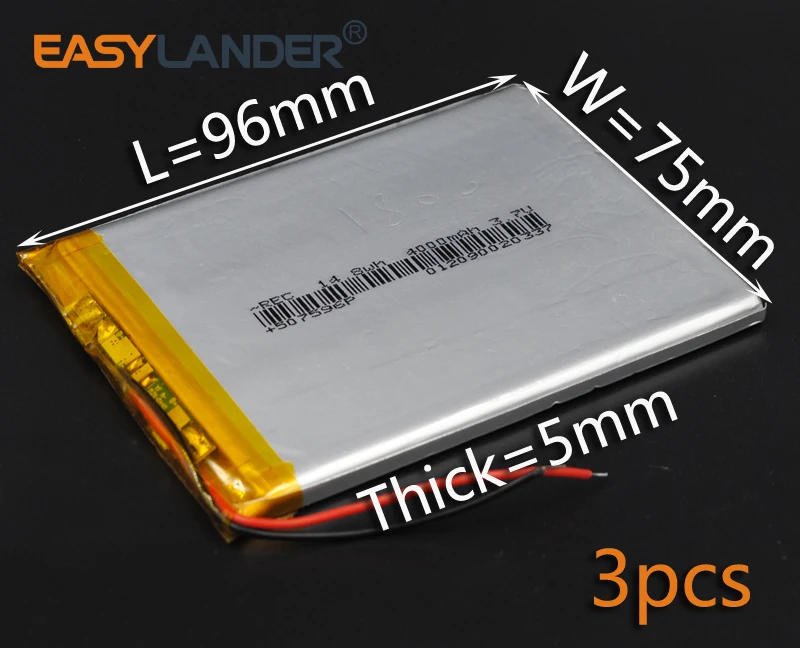 

3pcs/Lot 3.7V 4000mAh 507595 Polymer Li-ion Battery For Bluetooth Notebook Tablet PC Consumer electronics safety lamp 507596