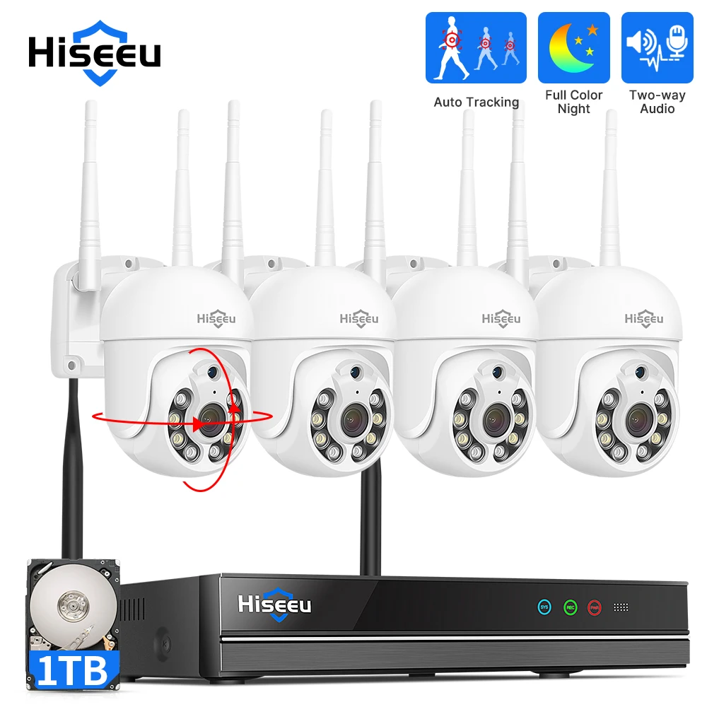 Hiseeu 10CH 3MP 5MP беспроводная WiFi CCTV система NVR наружная AI IP уличная PTZ камера охранного