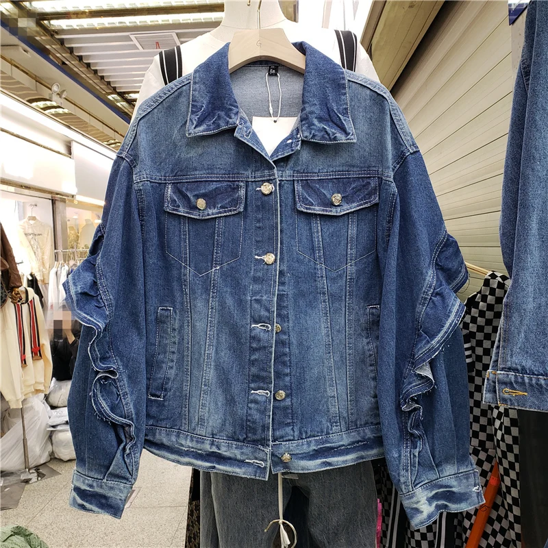 Korean Fashion Ruffled Patchwork Blue Denim Coat Lapel Single Breasted Long Sleeve Loose Casual Jeans Jacket Female Streetwear
Korean Fashion Ruffled Patchwork Blue Denim Coat Lapel Single Breasted Long Sleeve Loose Casual Jeans Jacket Female Streetwear