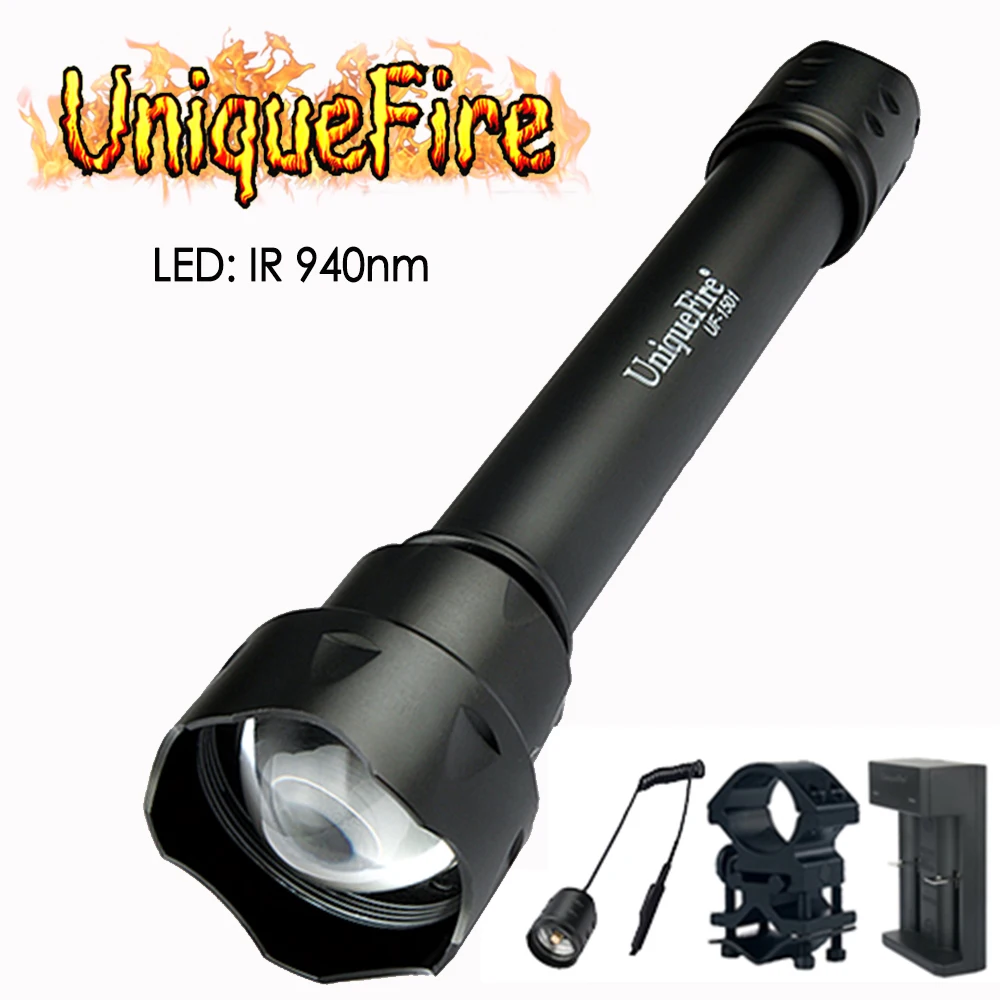 UniqueFire 1501 Zoomable IR 940nm LED IR 3 Modes Flashlight +Charger+Scope Mount+Rat Tail For Hunting Camping
UniqueFire 1501 Zoomable IR 940nm LED IR 3 Modes Flashlight +Charger+Scope Mount+Rat Tail For Hunting Camping