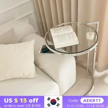 INS C-shaped Coffee Table Stainless Steel Glass Lift Sofa Corner End Table Adjustable Lift Desk for Balcony Coffeetea Room Bedsi