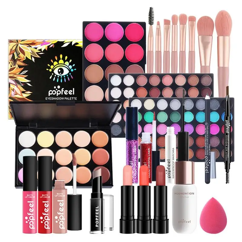 

24pcs ALL INCosmetic Kit Mascara Eyeshadow Lip Gloss Lipstick Concealer Foundation Eyeliner Eyebrow Pencil Powder Puff