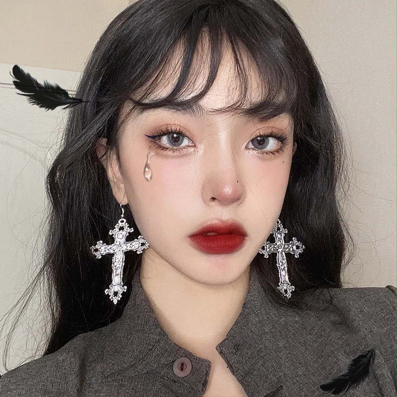 

Cross Earrings for Women Baroque Goth Gothic Style Vintage Earring Women's Jewelry Accessories Large Y2k Accessory Grunge Hoop