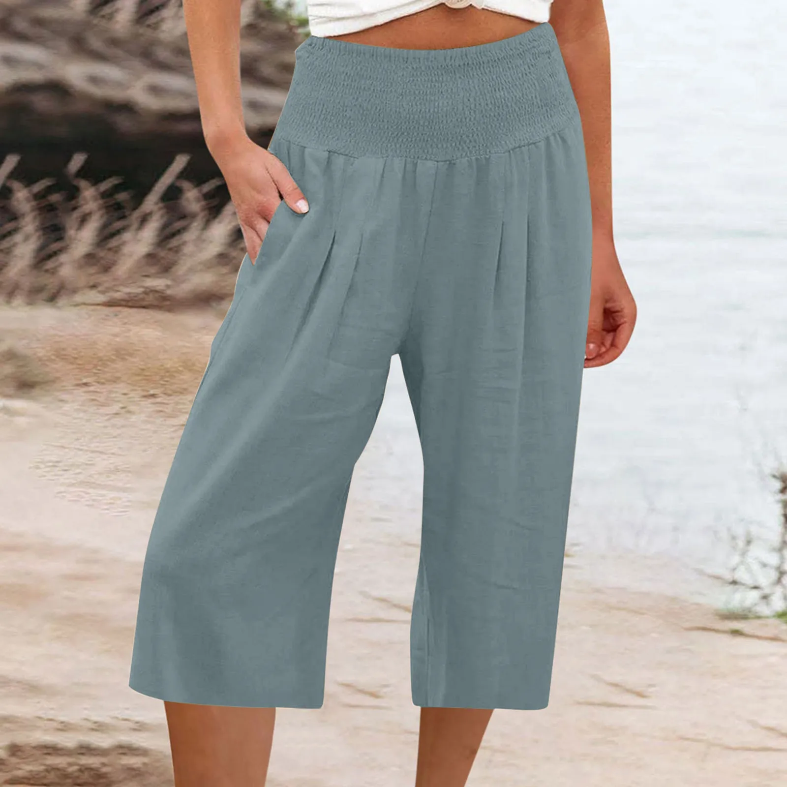 Cotton Linen Pants Women Vintage Solid Color Wide Leg Capris Pants Elastic High Waist Straight Trousers Harajuku Pockets Pants
Cotton Linen Pants Women Vintage Solid Color Wide Leg Capris Pants Elastic High Waist Straight Trousers Harajuku Pockets Pants