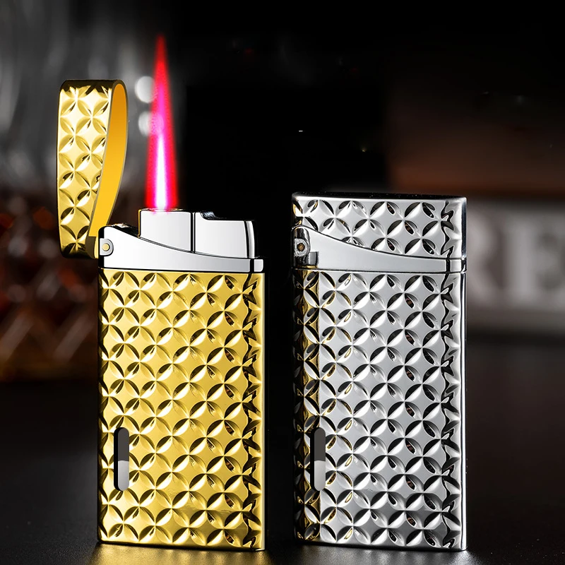 

Novel Retro Butane Gas Cool Lighters Red Flame Electroplating Gadgets For Men Metal Windproof Unusual Cigarette Smoking Lighter