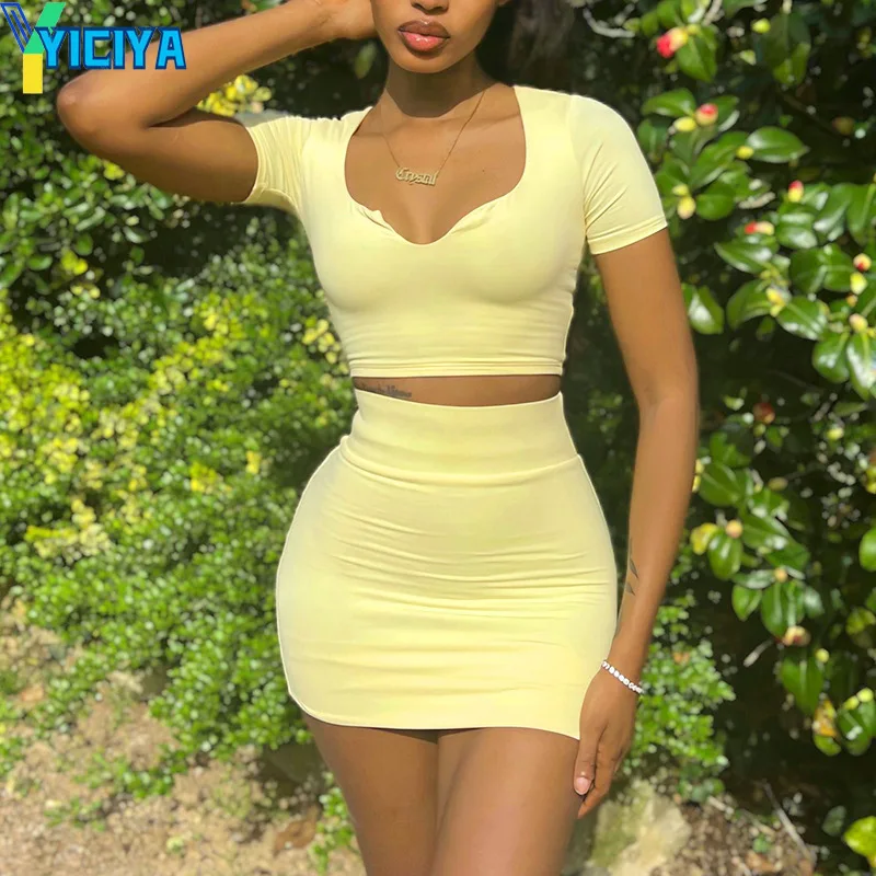 YICIYA summer women's fashion sexy Two Piece Casual Solid Dress Suits Short Sleeve Crop Top & High Waist Short Skirt Streetwear
YICIYA summer women's fashion sexy Two Piece Casual Solid Dress Suits Short Sleeve Crop Top & High Waist Short Skirt Streetwear
