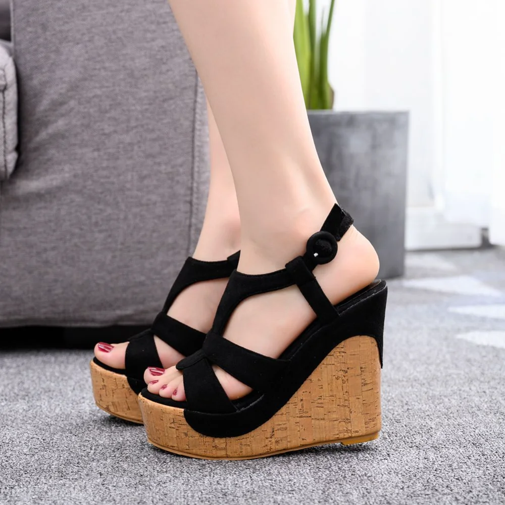 

New Women Wedges Sandals Summer Platform White Black Buckle Strap Peep Toe Thick Bottom Heel Casual Ladies Roman Shoes Sandalias