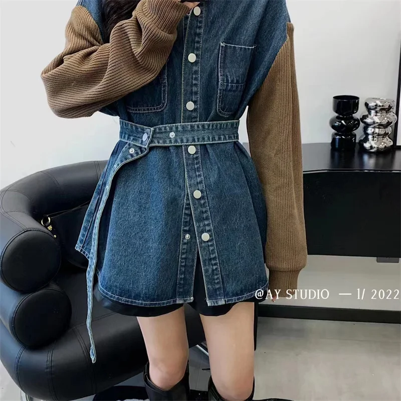 Denim Jacket Women Spring Autumn Waist Skinny Splicing Fake Two Pieces Long-sleeved Design Korean Fashion Tops Streetwear Coat
Denim Jacket Women Spring Autumn Waist Skinny Splicing Fake Two Pieces Long-sleeved Design Korean Fashion Tops Streetwear Coat