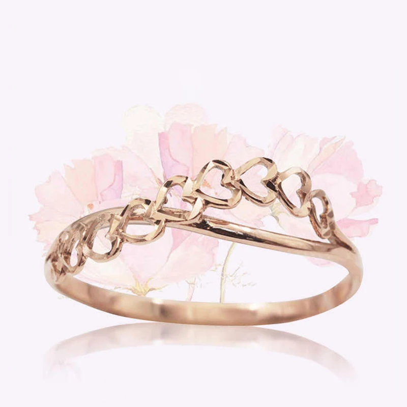 

585 purple gold 14K rose gold heart shaped wedding rings for couples cutout design romance light luxury women's jewelry
