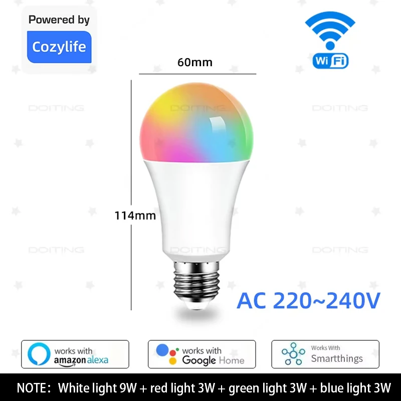 DOITING Wi-Fi умная светодиодная лампа E27 RGB CW 220В
DOITING Wi-Fi умная светодиодная лампа E27 RGB CW 220В