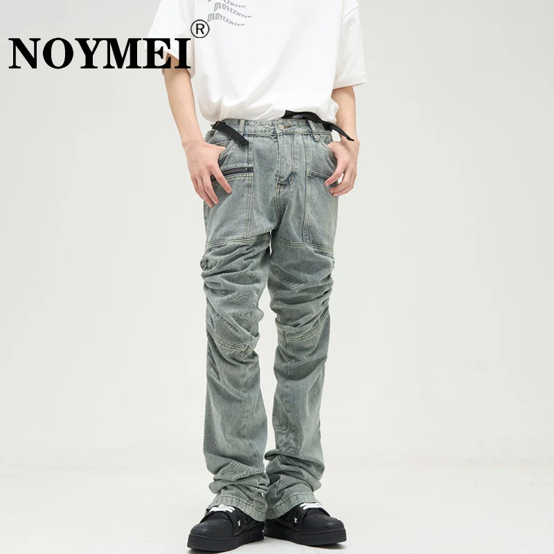 

NOYMEI American Pants High Street Male Niche Design Vintage Style Wrinkle Washed All-match Men Spring New Clean Fit Jean WA1763