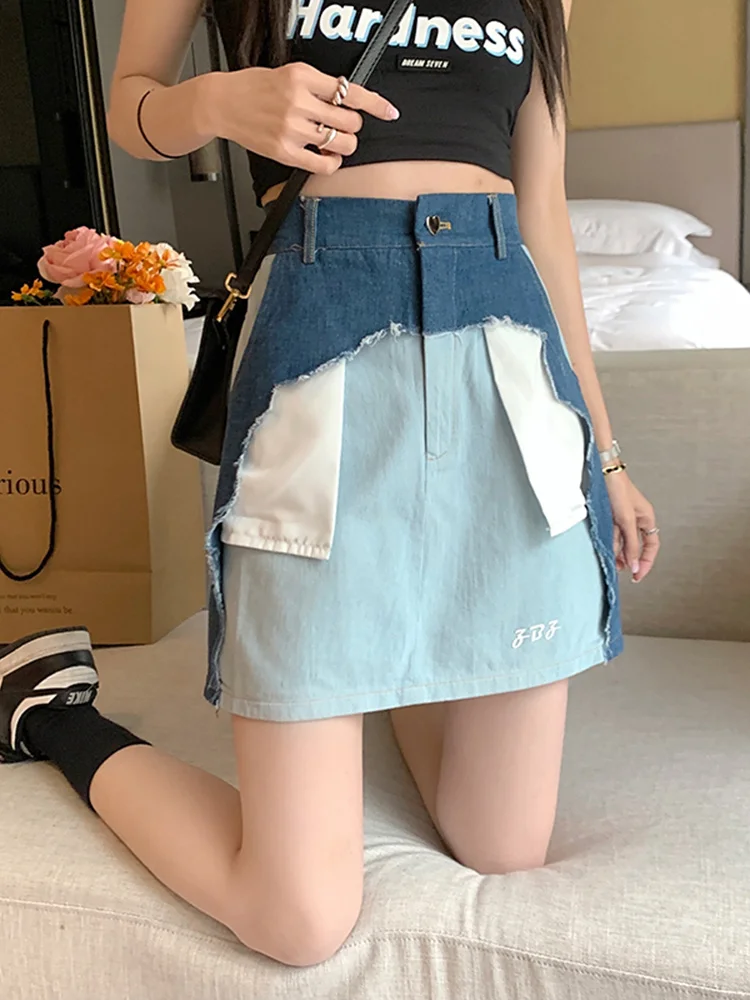 Женская джинсовая юбка в стиле пэчворк, короткая юбка контрастных цветов, модель G175 на лето, 2022
Женская джинсовая юбка в стиле пэчворк, короткая юбка контрастных цветов, модель G175 на лето, 2022
