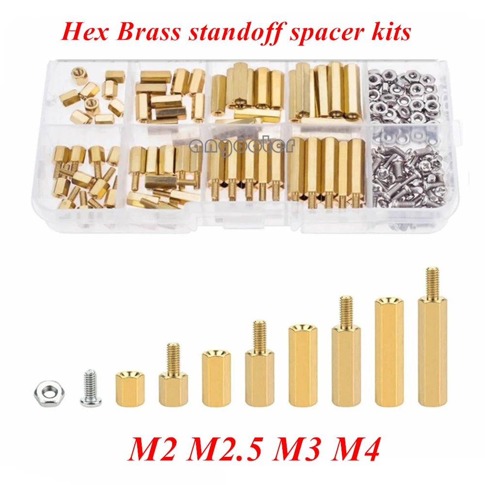 

M2 M2.5 M3 M4 Hex Brass Standoffs Male Female Threaded brass standoff spacer Screw Nut PCB Motherboard Pillars Assortment Kit