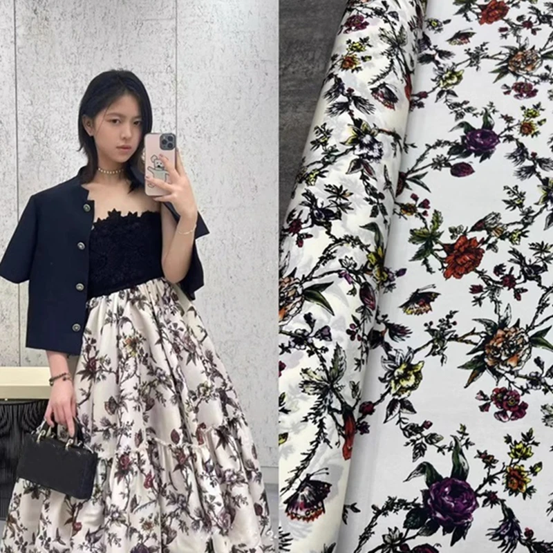 

Новый Модный Цветной шелковый эластичный костюм из крепдешина с бабочкой и цветами юбка рубашка модный дизайнерский тканый комплект