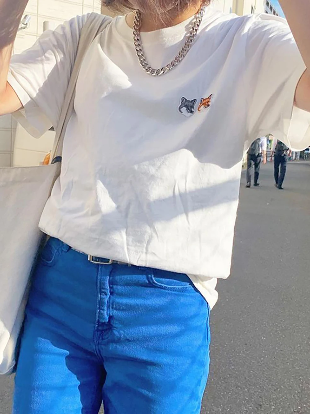 Couple Two-headed Fox Embroidered 100% Cotton T-Shirt Summer O Neck Short Sleeve Loose Casual Good Quality Men Women Tops
Couple Two-headed Fox Embroidered 100% Cotton T-Shirt Summer O Neck Short Sleeve Loose Casual Good Quality Men Women Tops