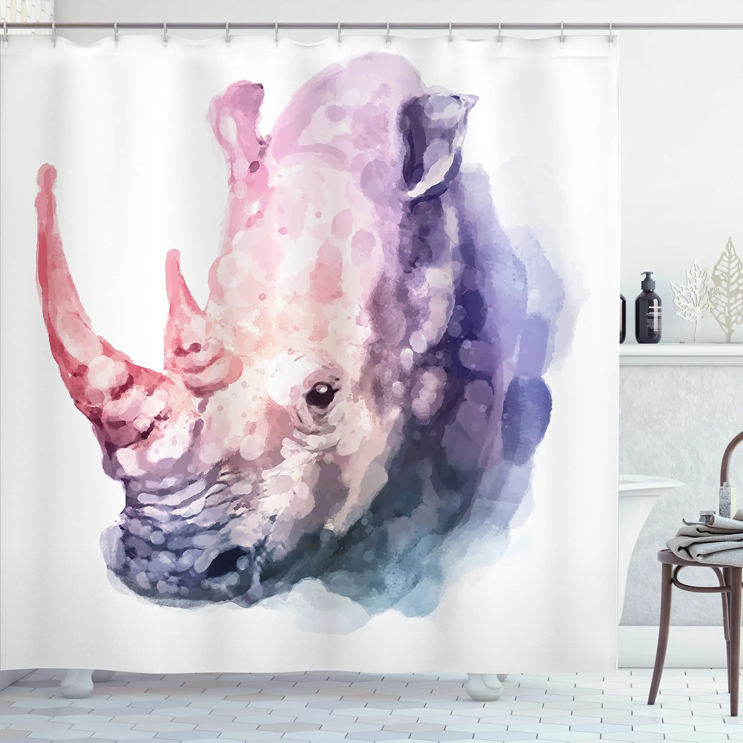 Watercolor Rhinoceros Shower Curtain, Gradient Paintbrush Style Tropical Wild Animal Savannah,Cloth Fabric Bathroom Decor Sets 
Watercolor Rhinoceros Shower Curtain, Gradient Paintbrush Style Tropical Wild Animal Savannah,Cloth Fabric Bathroom Decor Sets